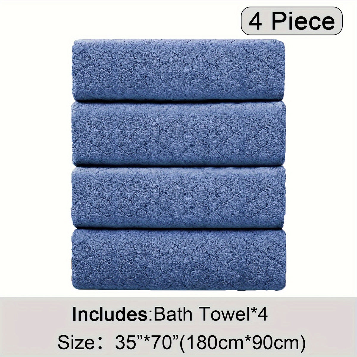 4pcs Oversized Bath Towel Set in Sleek Blue - Ultra Soft, Highly Absorbent, Quick-Dry Microfiber with Diamond Pattern - Includes 4 Bath Towels, and Matching Beach Chair Cover - Ideal for for Bathroom Hotels Gym, Valentine's Day Gift, Wash Cloths
