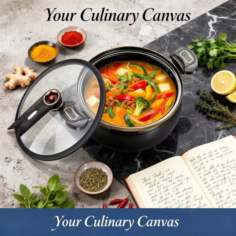 Heavy-Duty Cast Iron Enamel Stew Pot with Double Ears - Non-Stick Soup & Stewing Cook Pot for Induction/Gas Stoves, Large Capacity Braizer for Home, Roasting, Frying Eramic Coated Stock Pot for Quick Cooking, Stew, Soup, Braising