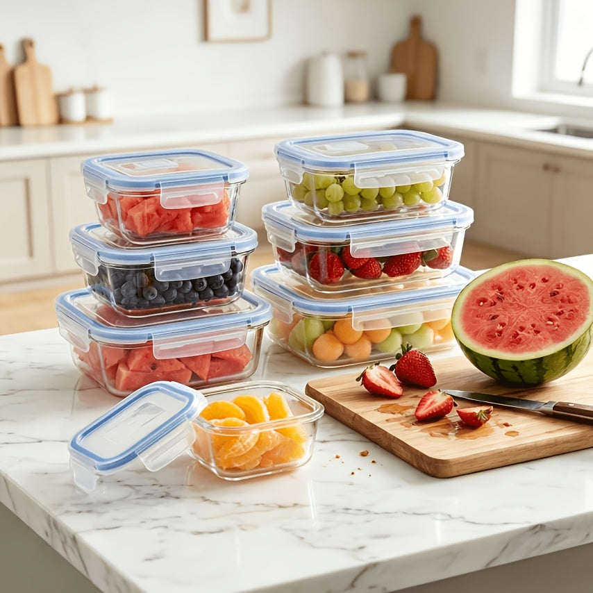 16pcs Sealed Glass Food Storage Containers, Lunch Box, Microwave, Oven - Great For Salads, Fruits, Vegetables And Sandwiches, Lunch Box | Sealed Storage | Durable Glass, Food Storage Containers (8 Lids + 8 Containers)
