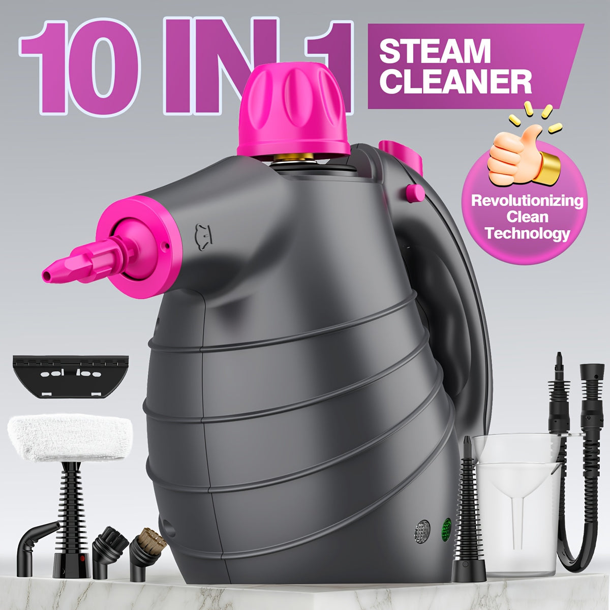 1pc 1050W Handheld Steam Cleaner | 12 Brush Heads, Fast Heat-Up, Chemical Free, Lightweight & Portable, Large 11.83oz Water Tank, Metal & Plastic, Plug, Safety Lock for Home, Car, Floor, Furniture