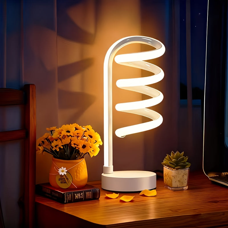 Bedside Table Lamp for Bedroom - 2/1 Pack Touch Lamp USB C Charging Ports, 3 Way Dimmable Modern Minimalist Dimmable Spiral Table Lamp for Living Room, Desk, LED Bulb Included (Black/White)