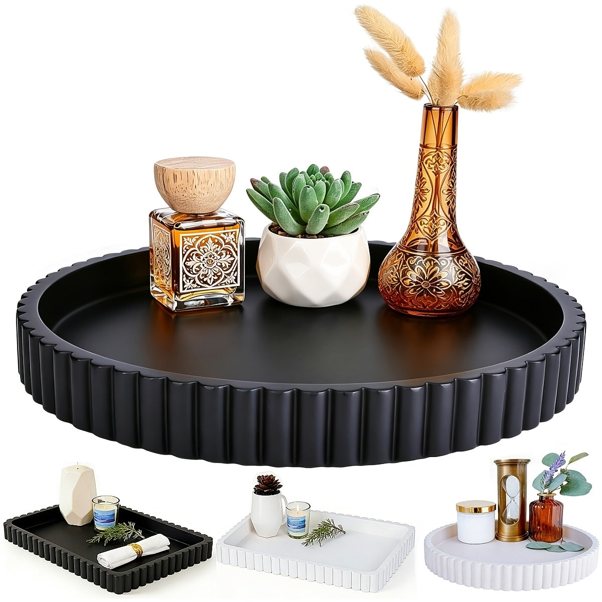 Decorative Tray For Coffee Table, Living Room, Side Table, 11" Round Wood Fall Home Decor Serving Trays For Accent Table, Console Table, Multipurpose Tabletop Jewelry Organizer, Jewelry Trays, Diamond Painting Storage, Christmas Decorations Gifts (N