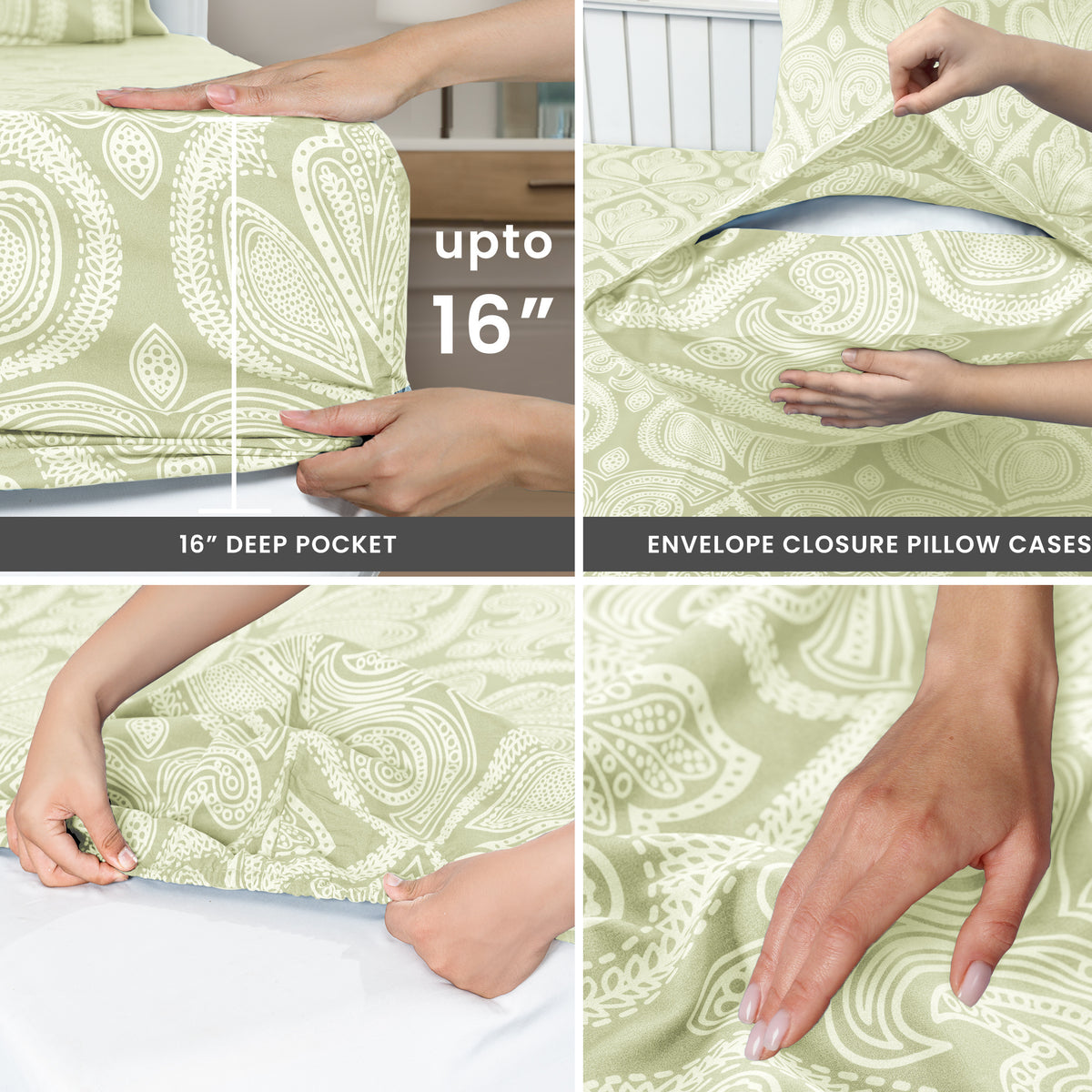 Paisley Bed Sheet Set, Soft Double Brushed Microfiber Bedding with 16-Inch Deep Pocket Fitted Sheet and Pillowcases in Six Sizes for Bedroom Comfort