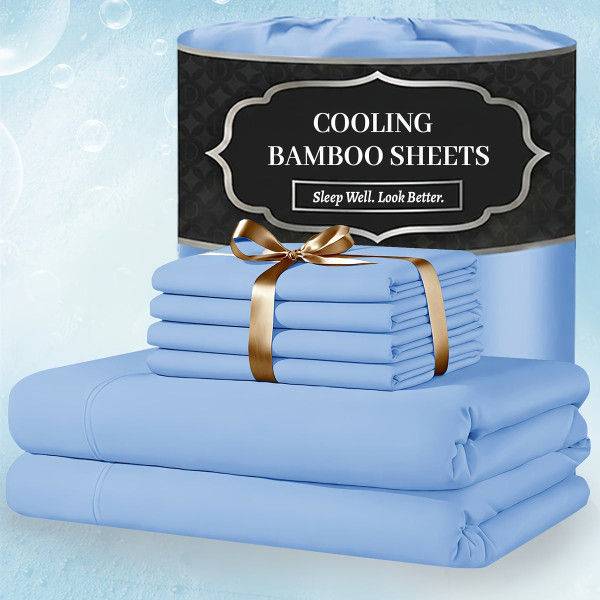 Extra Deep Pocket Bamboo Sheets - 4/6pcs Breathable & Cooling Bamboo Bed Sheet Set, Hotel Luxury Fitted Sheet Set, Soft Wrinkle-Free for Extra Deep Mattresses, Room Decor, Twin/Full/Queen/King Size Sheet & Pillowcase Sets