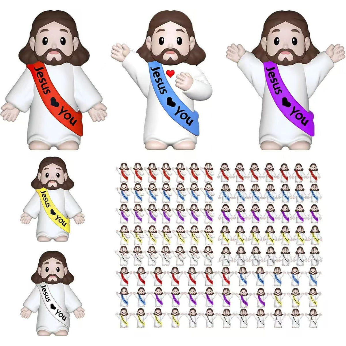 Halloween 100/200 Mini Jesus Figurines | Creative "Jesus Loves You" Party Favors and Table Centerpieces | Suitable for Easter, Christmas, Thanksgiving, New Year, and Church Event Religious Gifts, Random Color