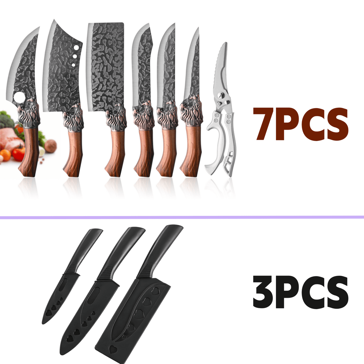 7/3pcs Stainless Steel Kitchen Knife Set- Professionally Crafted Kitchen Knives, Including a Bone Knife, Slicing Knife, Carving Knife, Peeler, Butcher Knife, Kitchen Scissors, Ultra-Sharp Bone Knife, Suitable for Meat And Fish, Fruits
