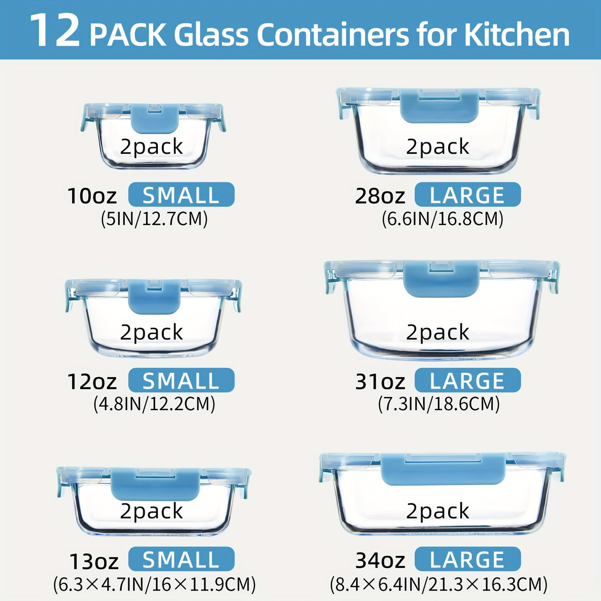 24pcs (12 Lids+12 Glass Bowl) Borosilicate Glass Food Storage Containers with Airtight Lids, Ideal for Meal Prep, Lunches - Microwave and Dishwasher Safe