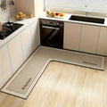L-Shaped Kitchen Mat with Kitchen Lettering, Soft Microfiber Corner Floor Rug with Non-Slip Backing in Camel or Dark Gray for Home Decor
