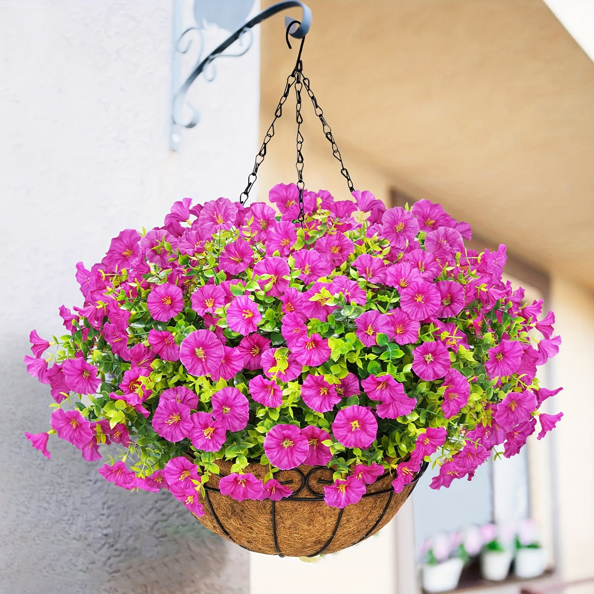 UV-Resistant Artificial Hanging Flowers Suitable for Outdoors, Fake Petunias with Container - Realistic Hanging Plants for Garden, Patio, Porch Decor, Wedding & Mother' Day Decoration, Low-Maintenance Plastic Faux Flowers for Balcony Railings