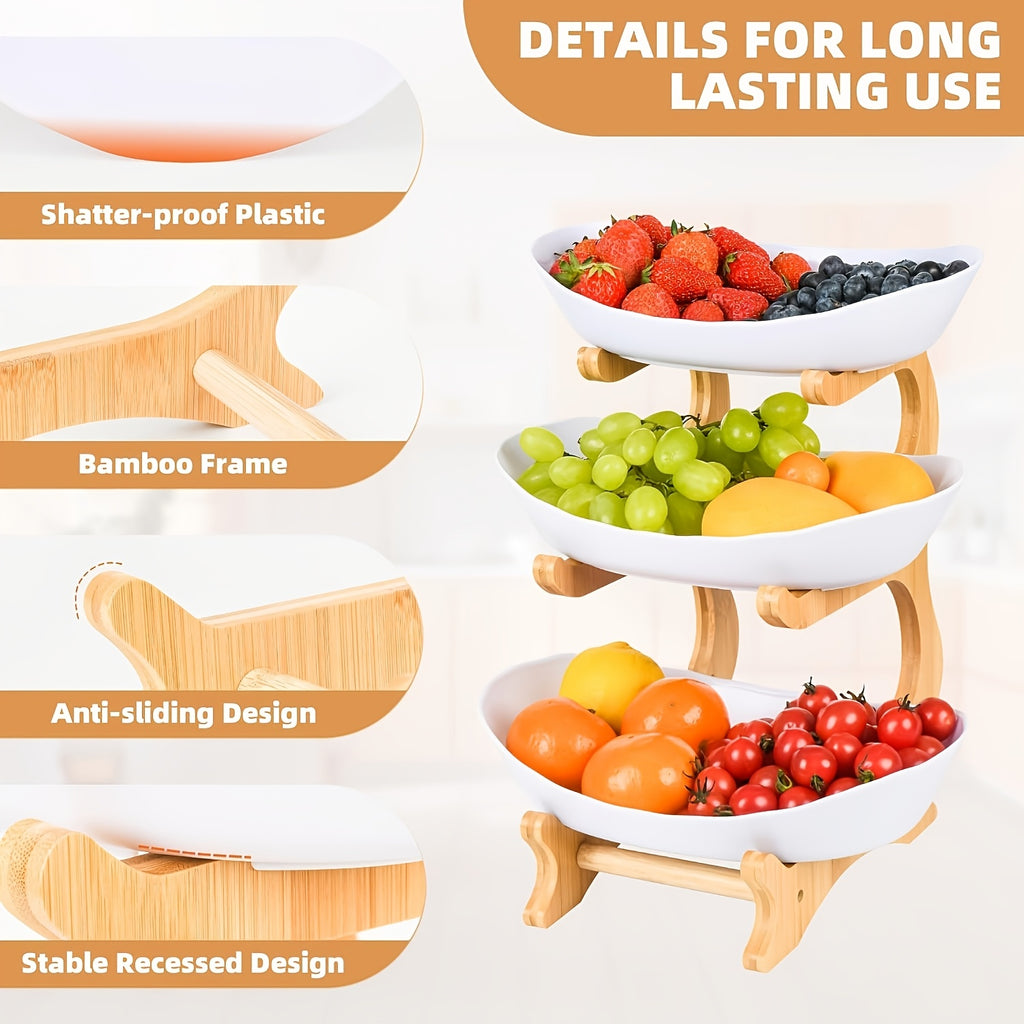 [Bamboo Wood Stand] A Creative Two-Tier/Three-Tier Kitchen Fruit Basket, Large-Capacity Layered Fruit Basket, European-Style Dried Fruit Tray, Bamboo Wood Stand, Household Snack Plate, Candy Tray, Fruit Basket