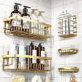 No-Drill Shower Caddy Organizer, 5-Piece Adhesive Stainless Steel Shelf Set with Soap Holder and Color Options for Bathroom Toiletry Storage