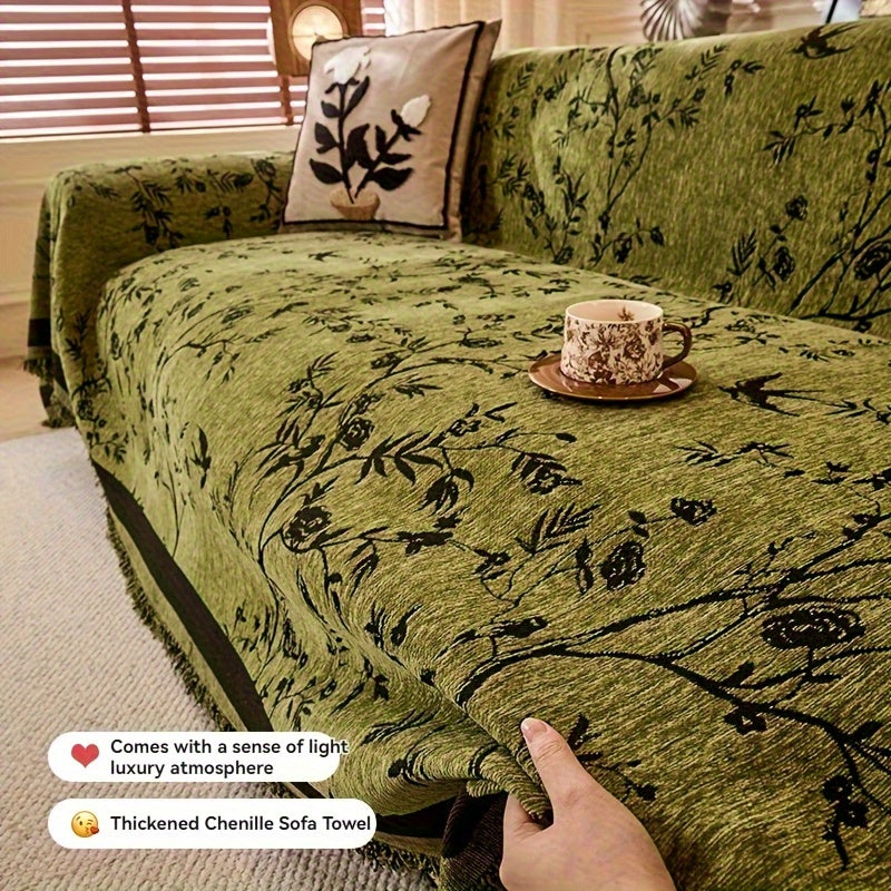 Chenille Thickened Sofa Throw for Flowers And Plants Pattern, Suitable for Living Room And Office Decor, Pet-safe, All-season Use, And Durable, Non-slip.