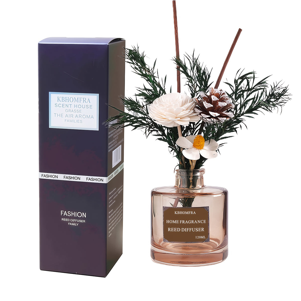 KBHOMFRA Rattan Reed Diffuser, Infused with the Fragrance of Jasmine, Cedarwood, and Gardenia, Paired with Autumn-themed Dried Flowers and Rattan Reeds. Contains 4.06oz of Essential Oil for Long-lasting Fragrance, up to 90 Days. Suitable for Living