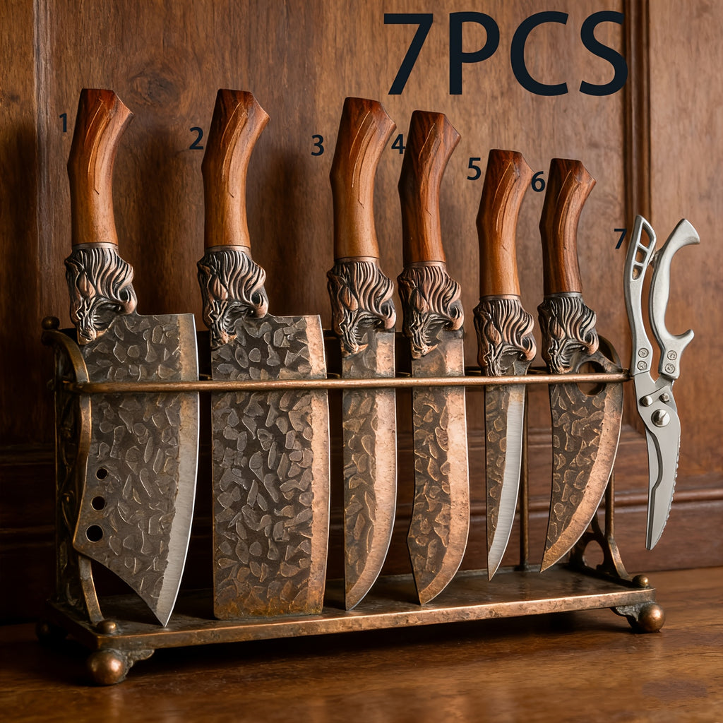 Professional Forged Stainless Steel Kitchen Knife Set(7pcs/6pcs)- Includes a Boning Knife, Slicing Knife, Carving Knife, Fish Knife, Butcher Knife, and Scissors. Suitable for Meat and Fish; Ultra-sharp and Durable Knives.