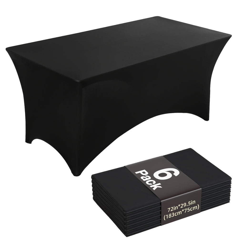 6 Pack 6ft Spandex Table Covers, Fitted Stretch Tablecloths for 6 Foot Rectangular Tables, Wrinkle Resistant Washable Outdoor Table Cloth for Wedding, Party, Banquet, Graduation, Event (Black/White)