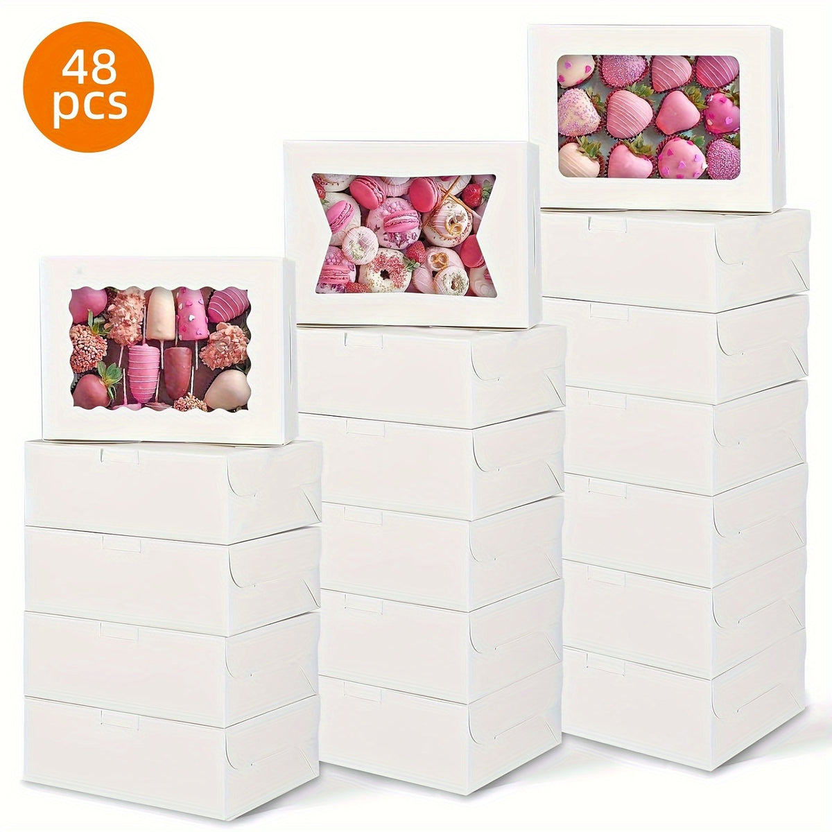 TOMNK 48pcs Cookie Boxes, Treat Boxes with Window, Cake Packaging Box, Bakery Brown/White Pastry Boxes, Caja De Galletas, Macaron Boxes, Dessert Storage Box, Kraft Cartons, for Birthday Party, Wedding, 8X6X2.5 in