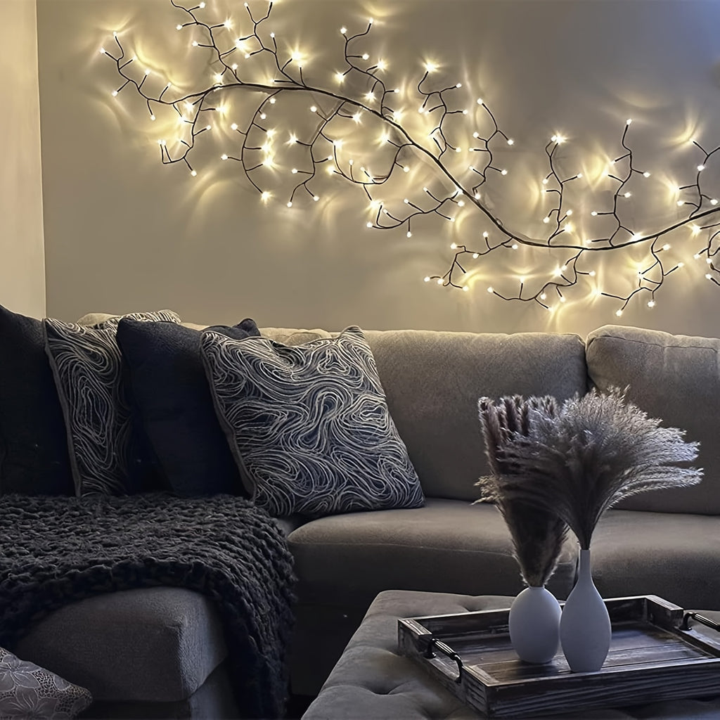 96 LED Brown Vine Fairy Lights - 6ft Flexible Bendable Artificial Willow Branches with 8 Modes, USB Powered Remote Control for Indoor Home Decor, Weddings, Christmas, Valentine's, Thanksgiving & Holiday Party Decorations, Remote Controlled Fairy Lights, W