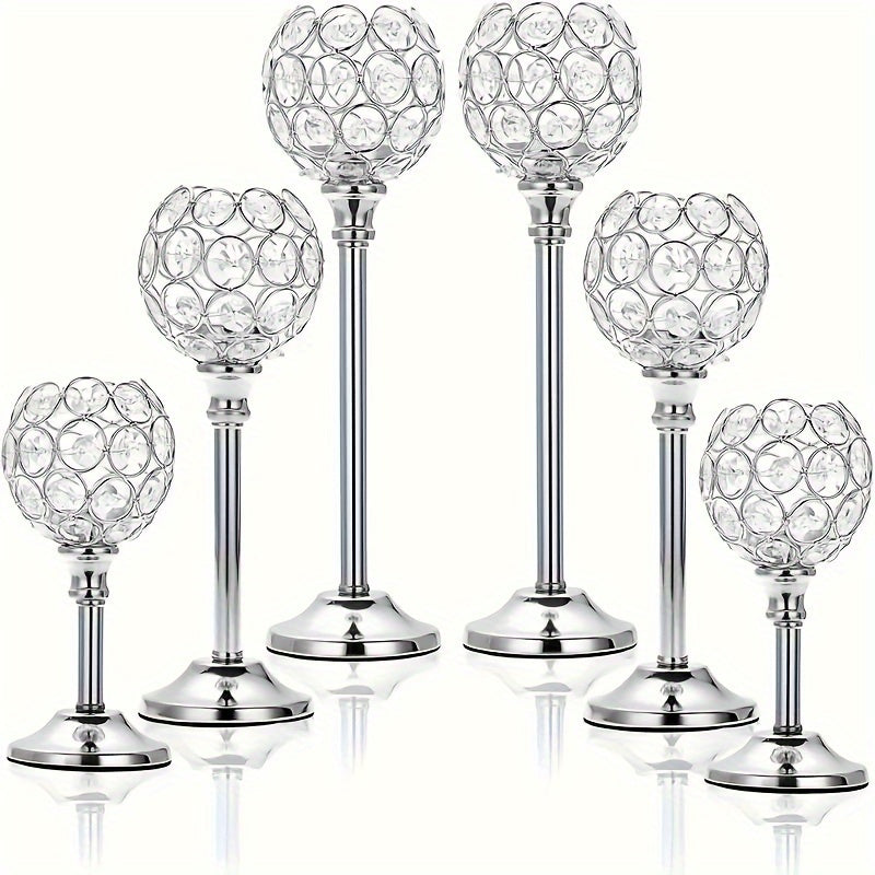 6pcs/3 Crystal Candelabra For Wedding Anniversary, Table Decoration, Candlelit Dinner Photo Props, Home & Hotel Decoration, Birthday Gifts, Ideal For Table Centering, Wedding, Catering, Party (Candles Not Included)