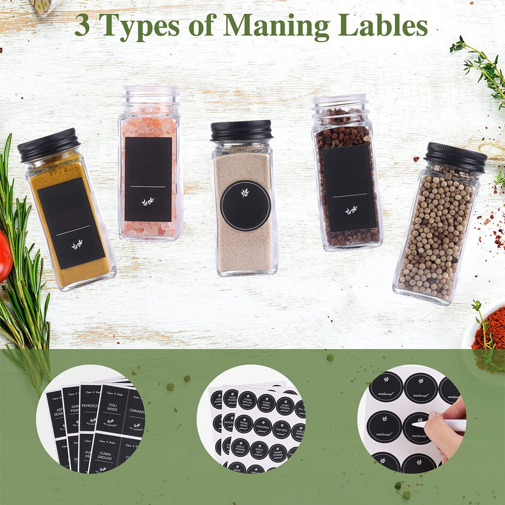 whonline 16pcs/24pcs/36pcs/48pcs Spice Jars, 4oz Glass Spice Jars with Labels - Shaker Lids, Collapsible Funnel, Brush and Marker, Seasoning Bottles for Spice Rack Drawer Cabinet