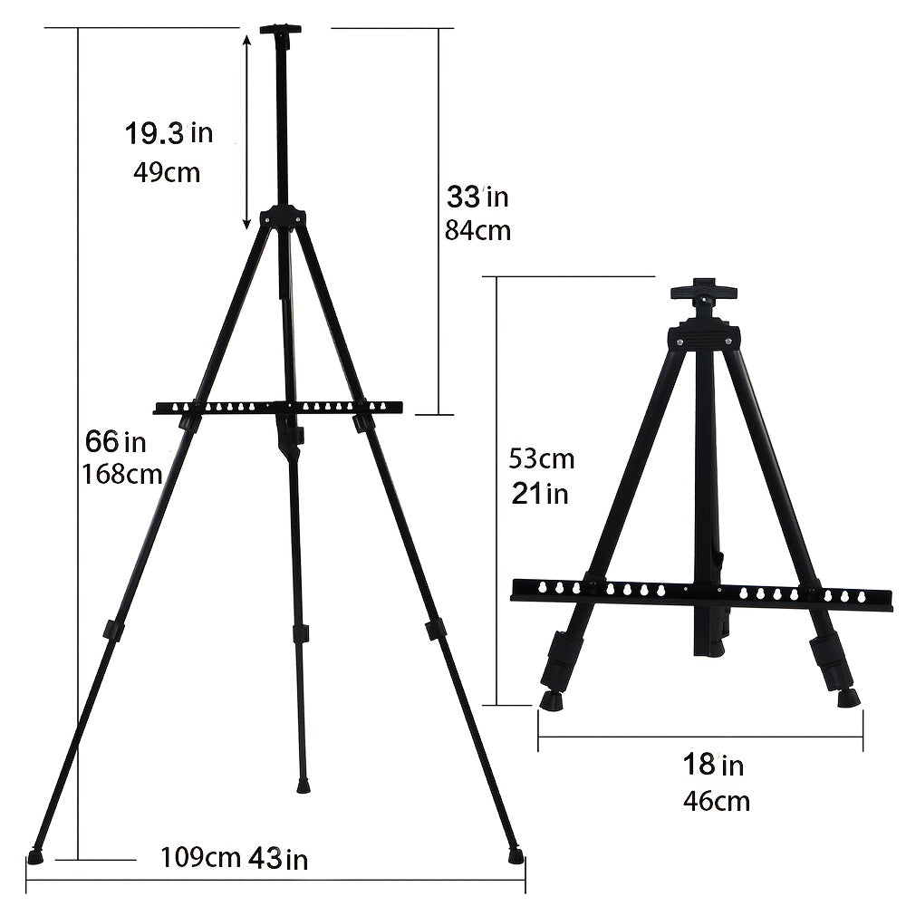 66 Inch 3-Section Adjustable Metal Easel - Foldable Portable Floor Standing Tripod Stand for Wedding Signs, Art Displays, Painting & Party Decorations - Sturdy Lightweight Black Easel with Instant Setup, Art Display Equipment | Triplesection Stand