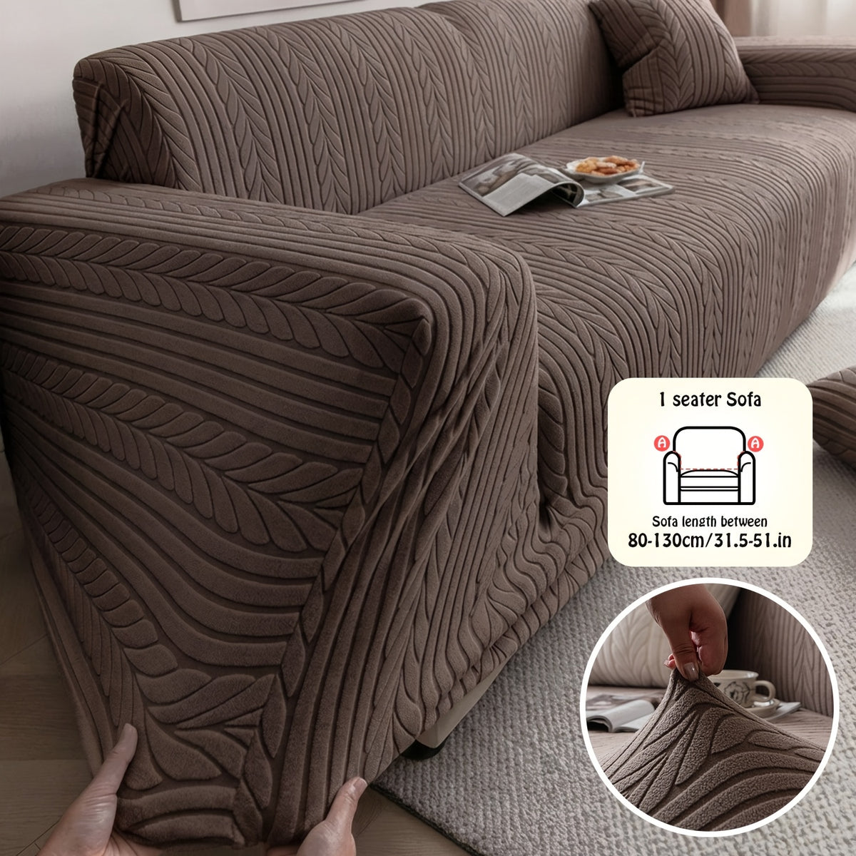 1pc Striped Sofa Cover - Washable, Stretchable, Scratch-Resistant & Non-Slip All-Season Sofa Protector, Fits 1-4 Seater Sofas, White Textured Fabric with Sawtooth Pattern, Perfect for Living Room Decor & Furniture Protection | Durable Protection