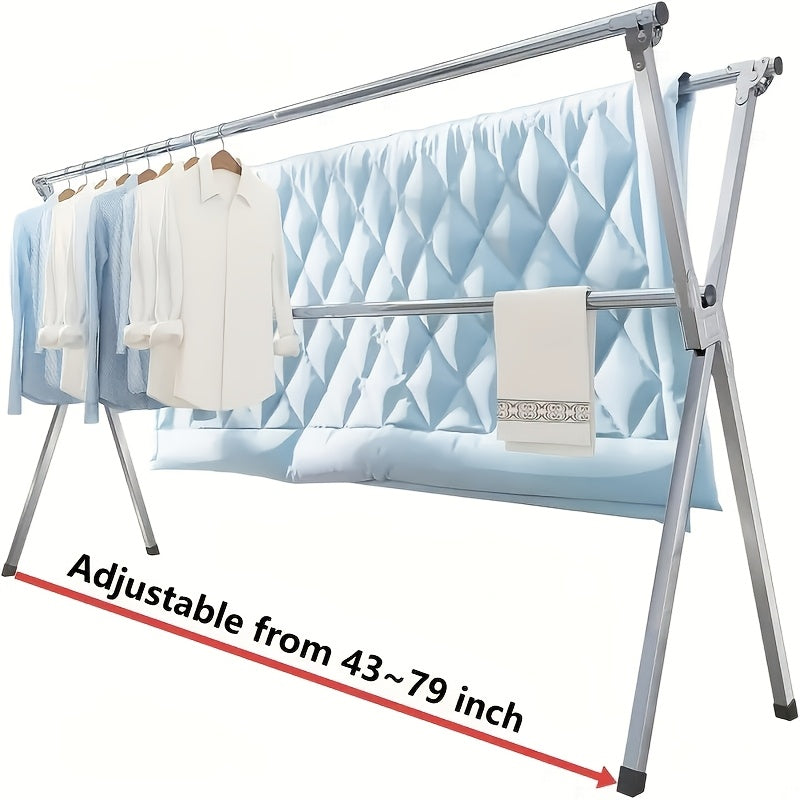 Three-Bar Foldable Clothes Drying Rack, 63", 78.7" & 95'' Retractable Length, Indoor & Outdoor Use, Durable Metal Collapsible Laundry Drying Rack, Heavy Duty Stainless Steel Clothesline Drying Racks, Drying Racks