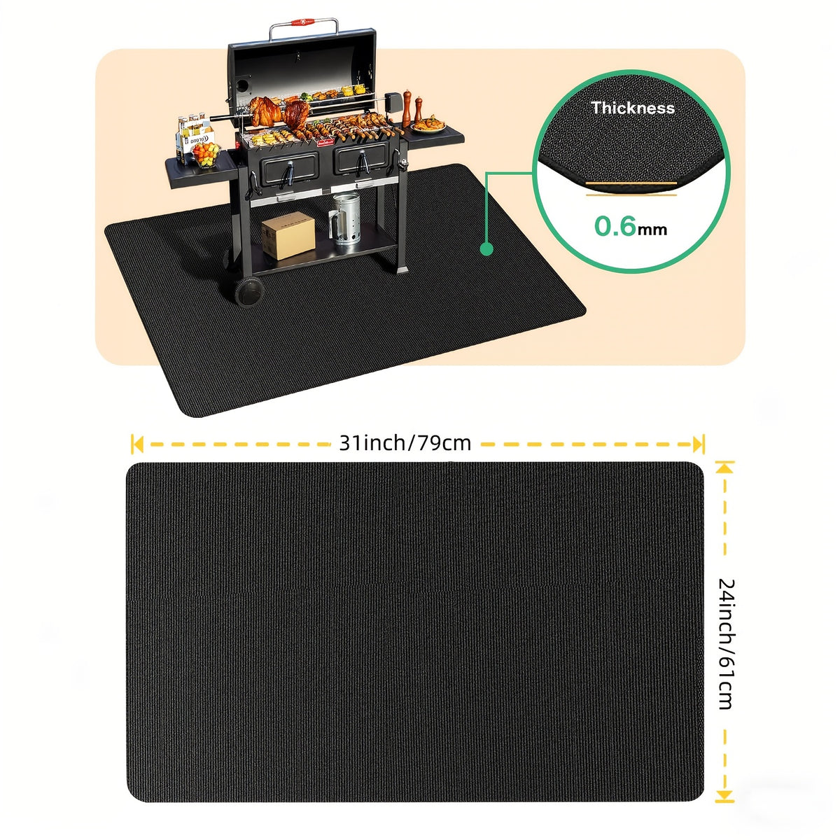 Large BBQ Grill Mat That Is Double-Sided, Fireproof, And Heat-Resistant, Suitable for Outdoor Grills, Fireplaces, Fire Pits, And Smokers. It Serves As a Waterproof And Oil-Proof Protector for Decks And Patios, And Is Easy to Clean