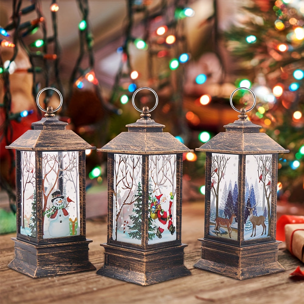 3pcs Christmas Lantern Candlestick Light Nightlight Old Man Snowman Decoration Nightlight Table Decoration Christmas Decorations