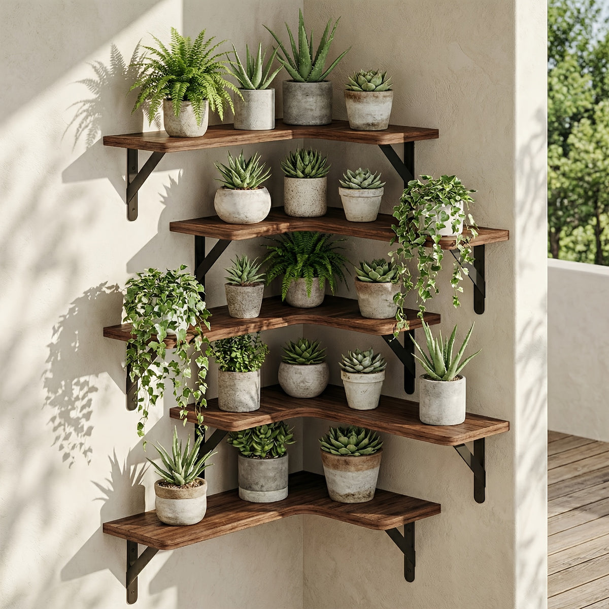 4/5pcs Corner Shelves For Outdoor Plant, Floating Corner Shelf, Rustic Wood Wall Mounted Corner Shelf, Gift For Plant Lovers, For Bathroom, Kitchen, Bedroom, Home Decor, Laundry Room, Living Room