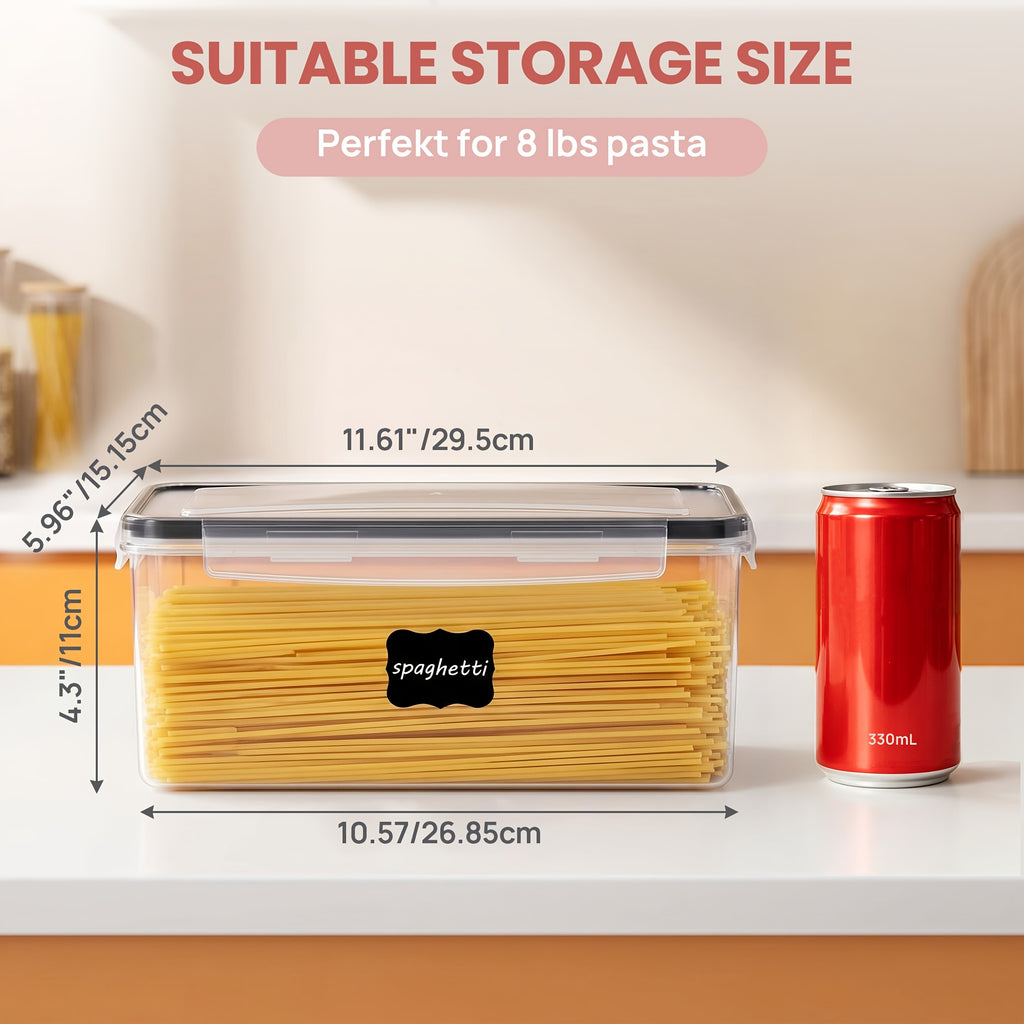 Airtight Food Storage Containers With Lids 4pcs Set 108.2oz, Plastic Spaghetti Container For Pasta Spaghetti Organizer, BPA Free Air Tight House Kitchen Pantry Organization And Storage