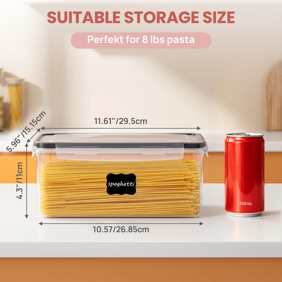 Airtight Food Storage Containers With Lids 4pcs Set 108.2oz, Plastic Spaghetti Container For Pasta Spaghetti Organizer, BPA Free Air Tight House Kitchen Pantry Organization And Storage