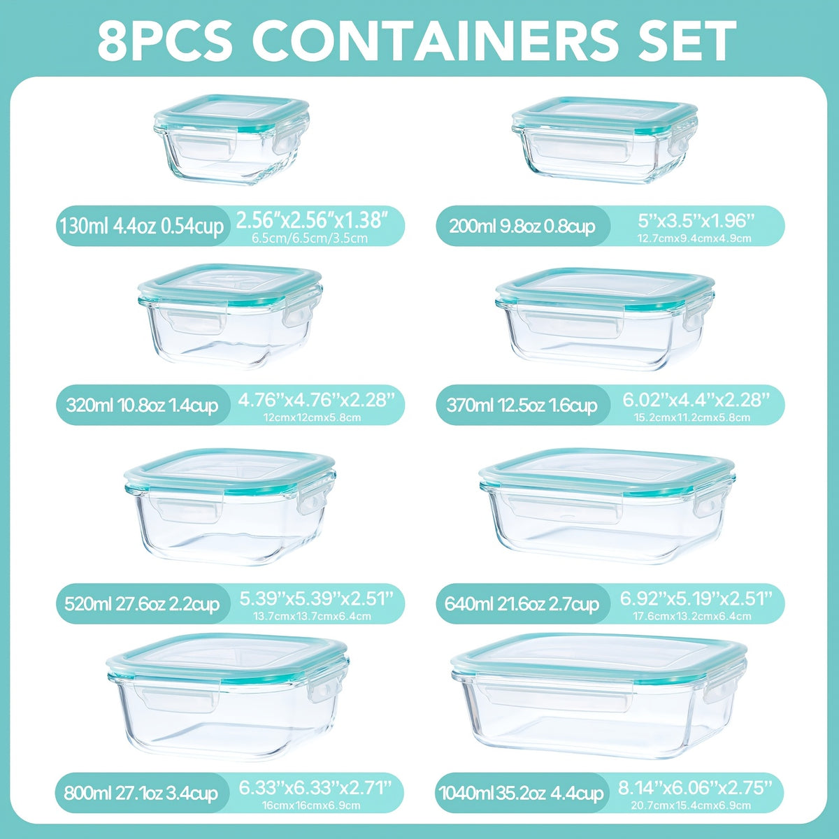 16pcs Sealed Glass Food Storage Containers, Lunch Boxes, Microwave Ovens, Ovens - Perfect For Salads, Fruits, Vegetables, And Sandwiches, Lunch Boxes | Sealed Storage | Durable Glass, Food Storage Containers (8 Lids+8 Containers)