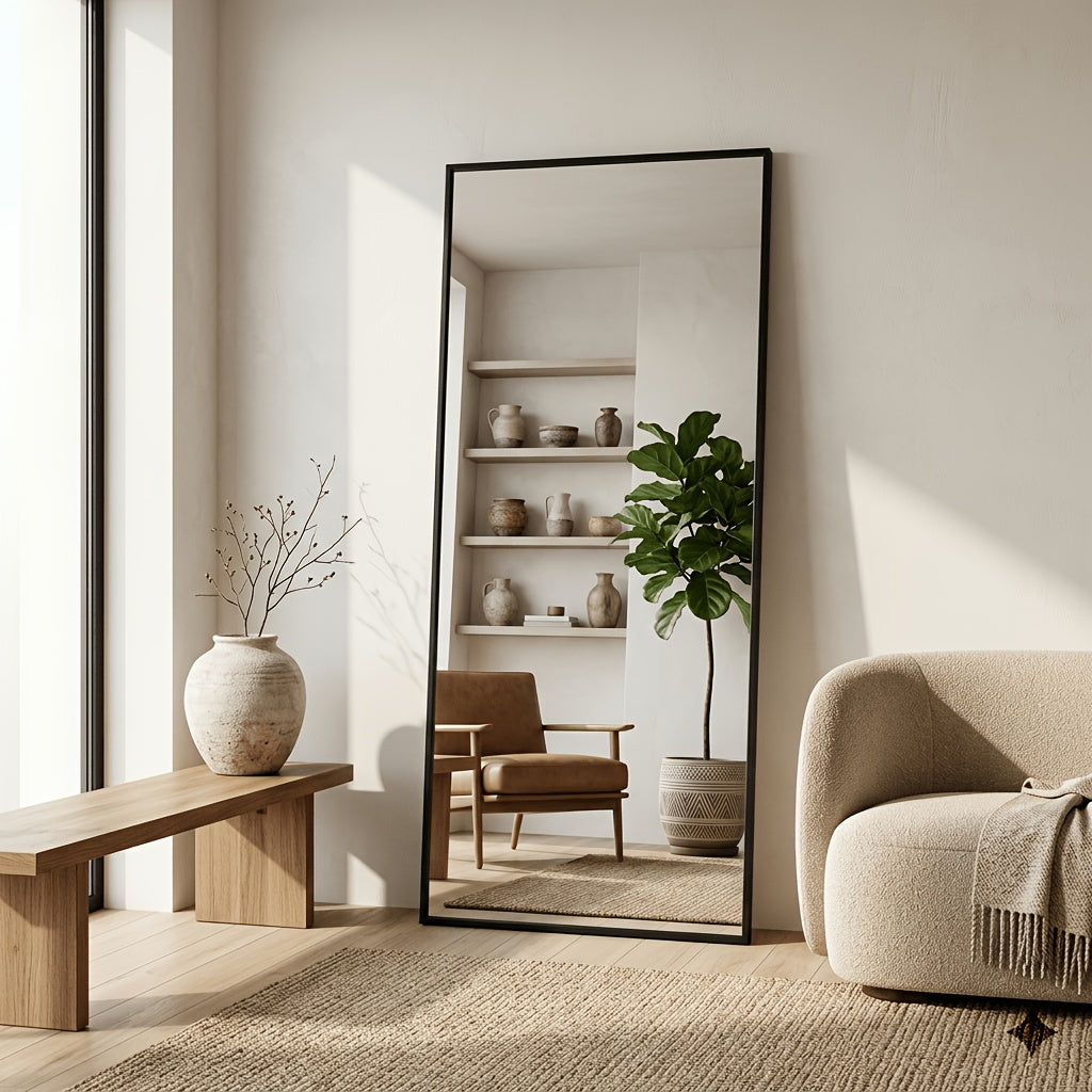 Full Length Floor Mirror, Shatterproof Tempered Glass & Metal Frame, Free Standing or Leaning Dressing Mirror, Circle Vanity Mirrors in Various Sizes Suitable for Home Decor, Bathroom Bedroom Living Room Entryway, Hanging or Leaning