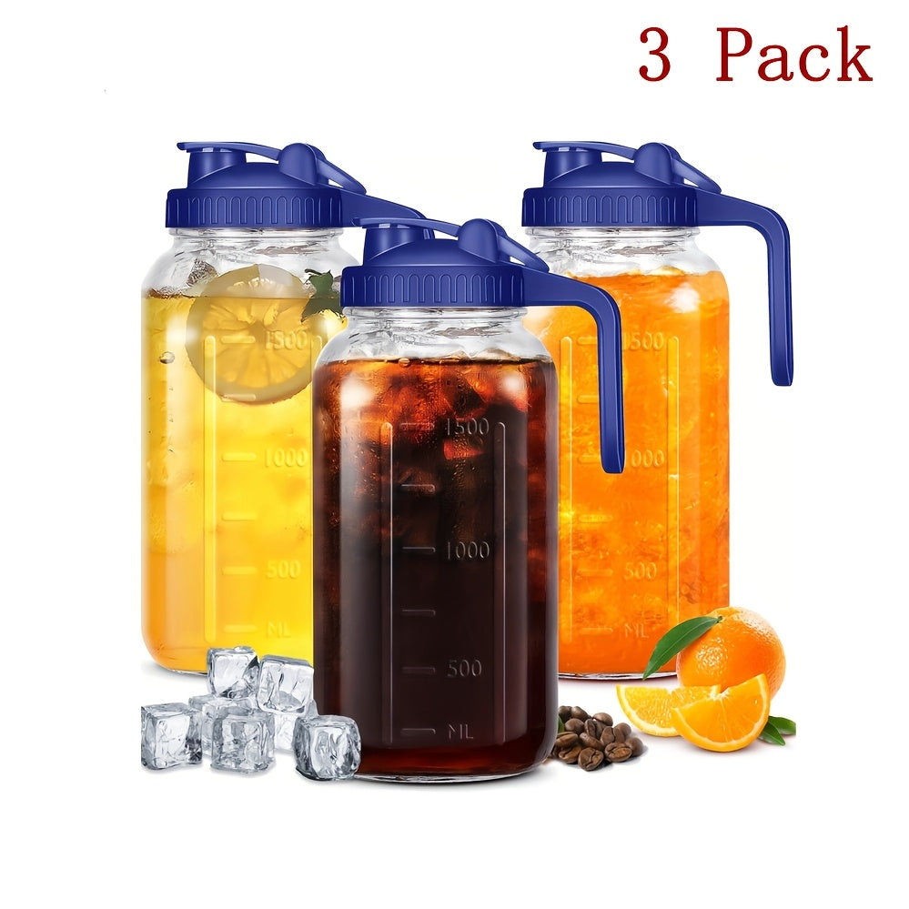 Grinkwell 64Oz Mason Jar with Handle And Lid, 2/3 Pack, Bpa-Free High Borosilicate Glass, Sports And Outdoor Beverage Carafe, Leak-Proof, for Ramadan, Christmas, New Year