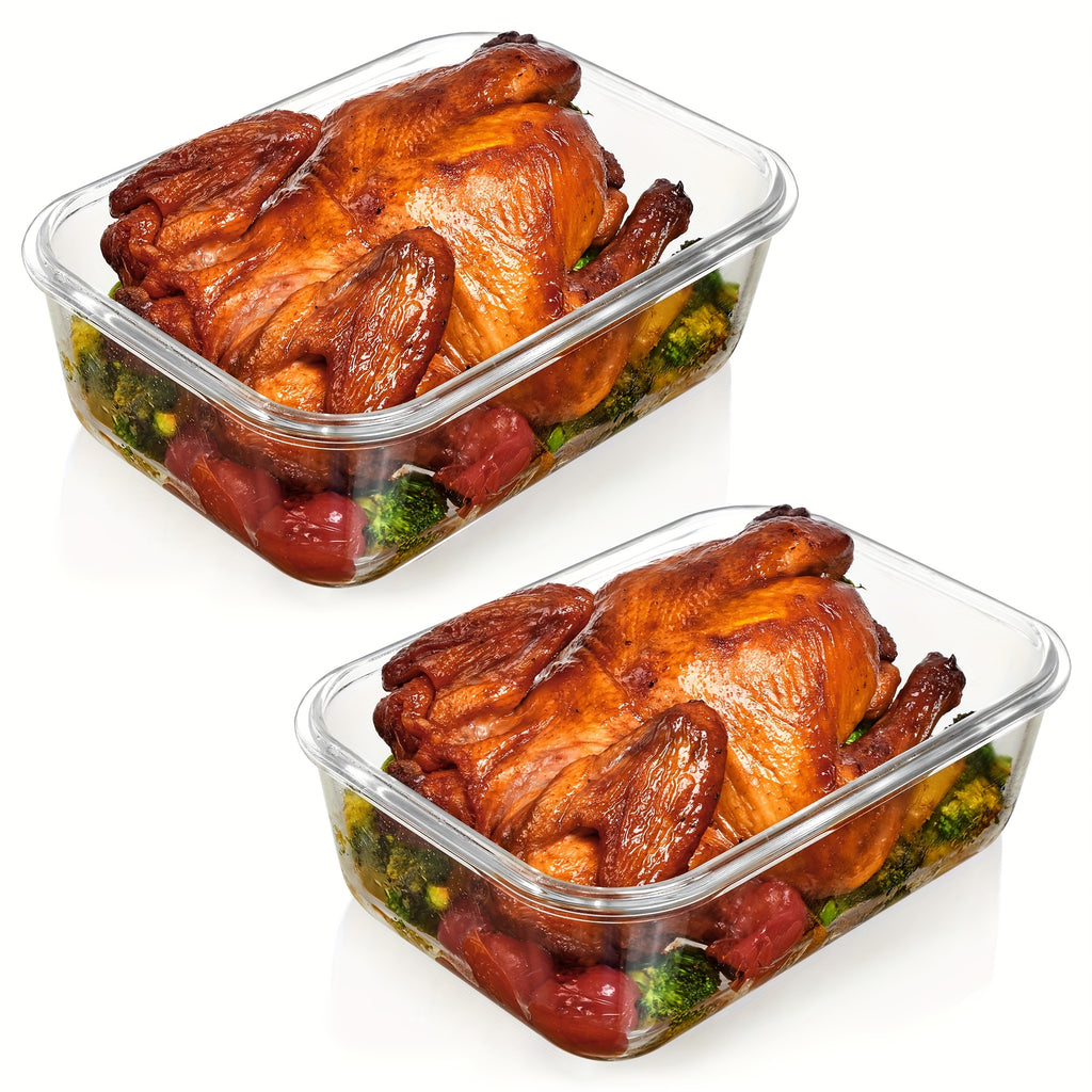 2-Pack 1860Ml/ 63Oz Large Glass Storage Containers with Lids, Meal Prep Food Container Set with Snap-On Airtight Lid for Baking, Microwave, Oven, Leak-Proof, for Freezer, Dishwasher