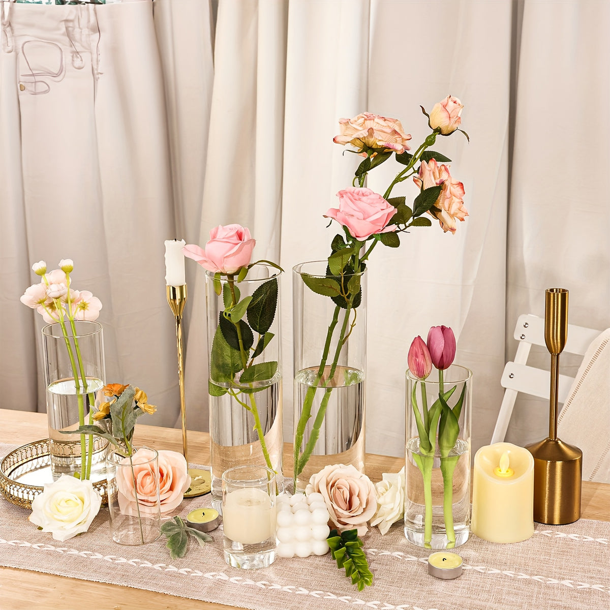 24pcs Clear Glass Cylinder Vases, 4, 8, 12 Inch Tall Cylinder Vases for Centerpieces, Glass Flower Vase, Hurricane Floating Candle Holder Vase for Table Shelf, Party, Wedding, Home Decor, for Valentines Decorations And Gift