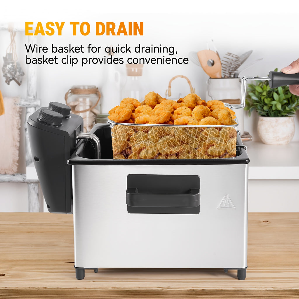 101.44oz/1.32gal Electric Deep Fryer, 1700W Large Fryer with Time & Temperature Control for Home Use, Kitchen Essential, Local Warehouse, Frying Baskets, Lid with View Window, Stainless Steel, Gift for Cristmas & Halloween. Suitable for Cooking