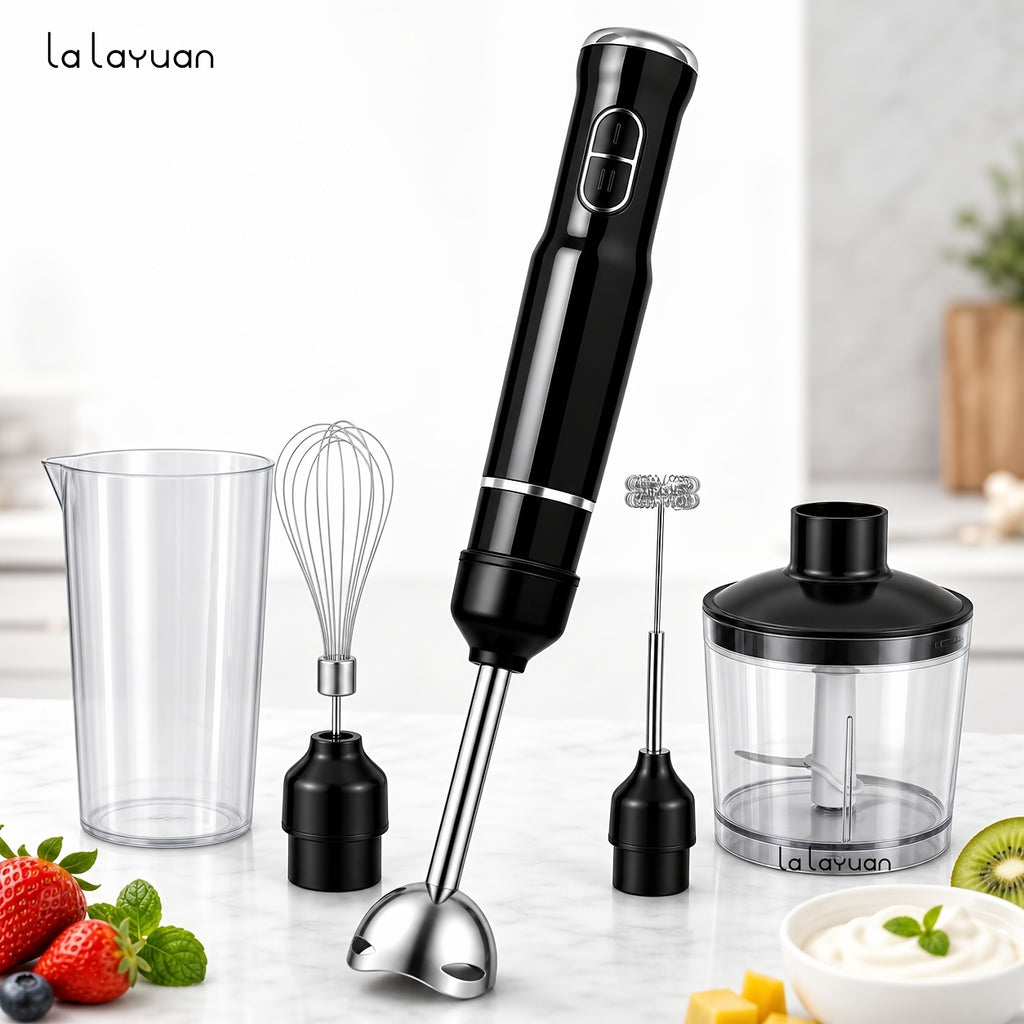 Lalayuan Electric Immersion Blender, Power Handheld Blender, 400W Portable Stick Mixer with 2 Mixing Speeds&Turbo Mode, 304 Stainless Steel Blades, Easy to Grip Speed Corded Hand Mixer, Perfect for Soup Smoothie Puree Food Fruit, with Detachable Base