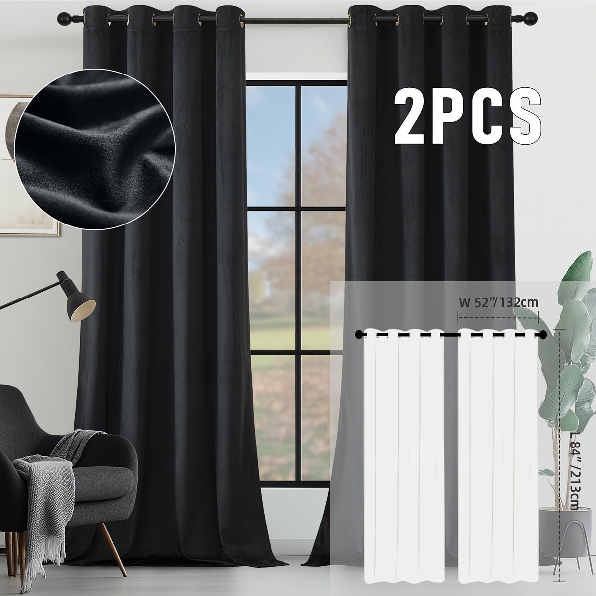 2pcs Velvet Room Darkening Curtains | Vintage Soundproof and Thermal Insulated, Elegant Soft Velvet Grommet Top Curtains for Living Room and Bedroom, Unlined, Solid Color, Fashionable Valentine'S Day Décor