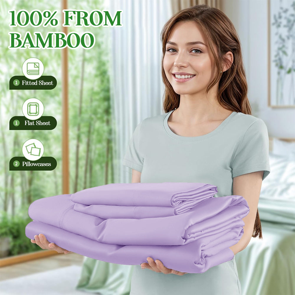 [2000TC Bamboo Sheet Set]Cooling Bamboo Bed Sheet Set - Ultra Soft And Comfortable Summer Queen Size Sheet Set-Deep Pocket Fits Up to 16"-Twin/Full/Queen/King-Fit for Hot Sleepers - Bamboo Kid's Sheet with 2 Pillowcases-All-Season Comfort-Best Gifts