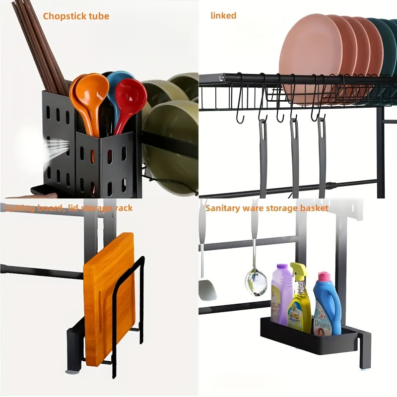 1pc Countertop Dish Rack & Drain Tray Extendable Kitchen Sink Shelf Dish Holder & Drain Rack Black Kitchen Storage Rack