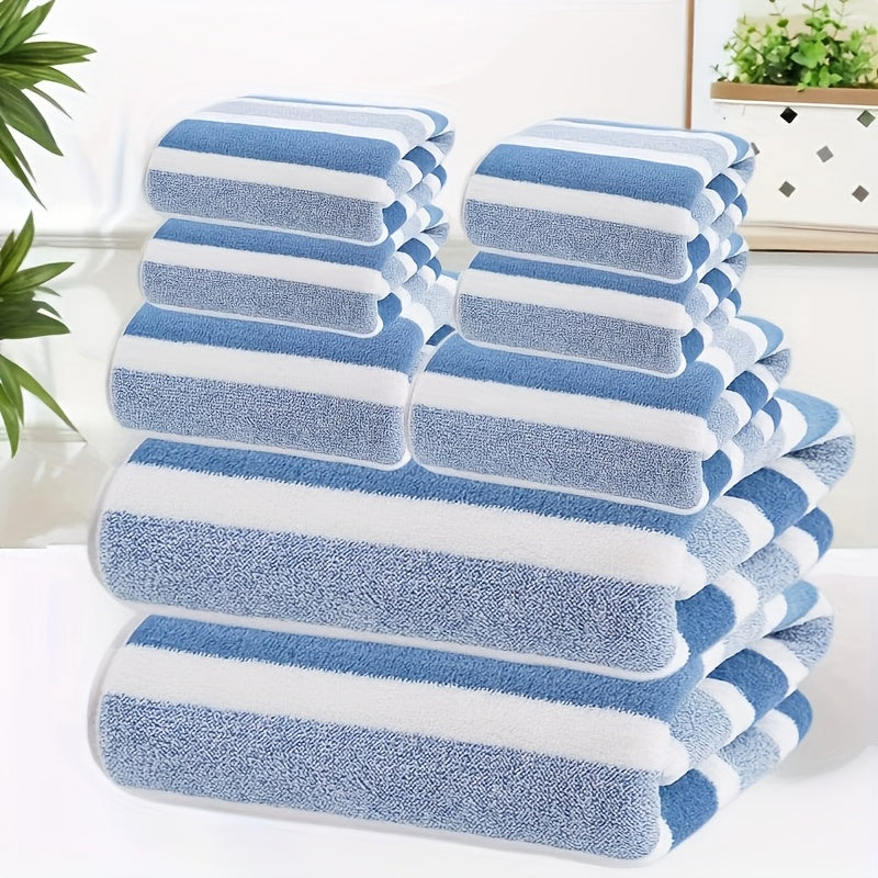 8pcs Set, No Hair Loss, Super Absorbent, Super Soft Two-color Striped Interval Bath Towel Combination, Including 2 Large Bath Towels, 2 Large Face Towels, 4 Hand Towels