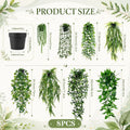 Potted Faux Hanging Greenery, Artificial Ivy Vines and Eucalyptus Plants in Black Pots with 6 or 8 Pack Options for Bathroom Shelves and Bookshelf Decor
