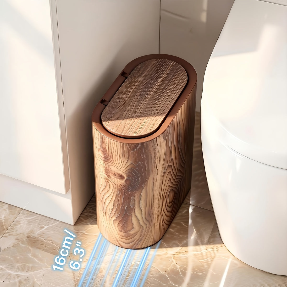 2pcs Trash Can with Marble And Wood Grain Pattern, Plastic Wastebasket with Built-in Handles, Easy to Clean, Rustproof, Space-Saving Design, Ideal for Small Spaces In Bathroom, Laundry, And Home Office, (2pcs/1pc), Halloween Gifts, Christmas Gifts