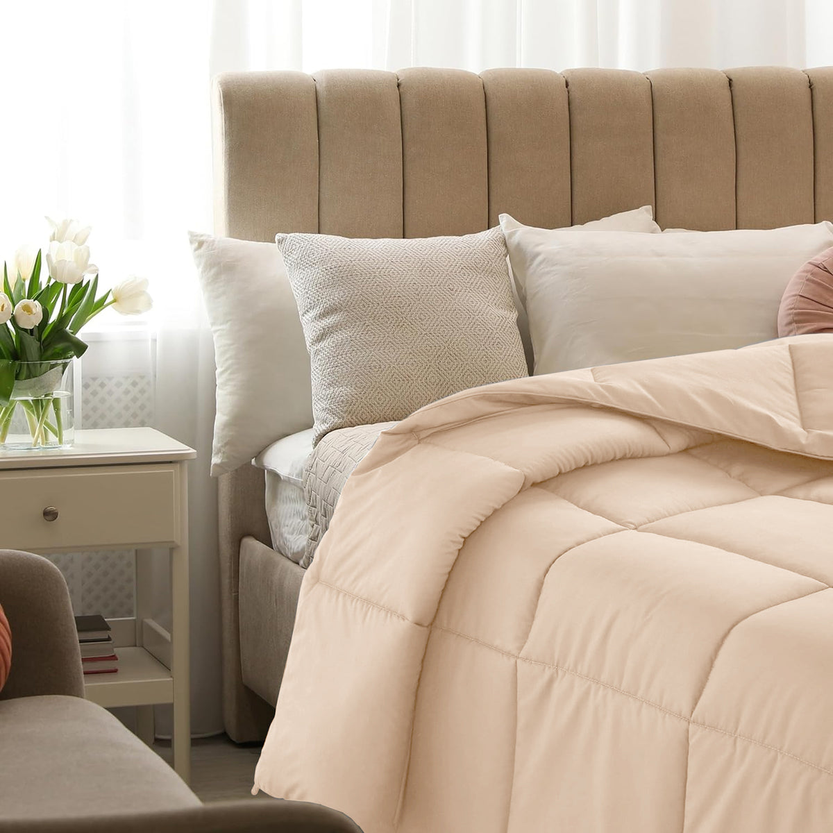 Lux Decor Comforter - All Season Quilt Comforter For Summer Sleeping With Corner Tabs - Soft, Breathable Versatile Bedding & Bedroom Decor - Luxurious Box Stitching