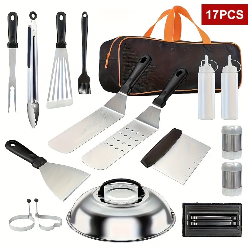 34/17pcs Of Barbecue Set, Barbecue Accessories, Teppanyaki, Meat Press Plate, Meat Thermometer, Kitchen Tools, Suitable for Outdoor Barbecue, Parties, Father's Day Gifts