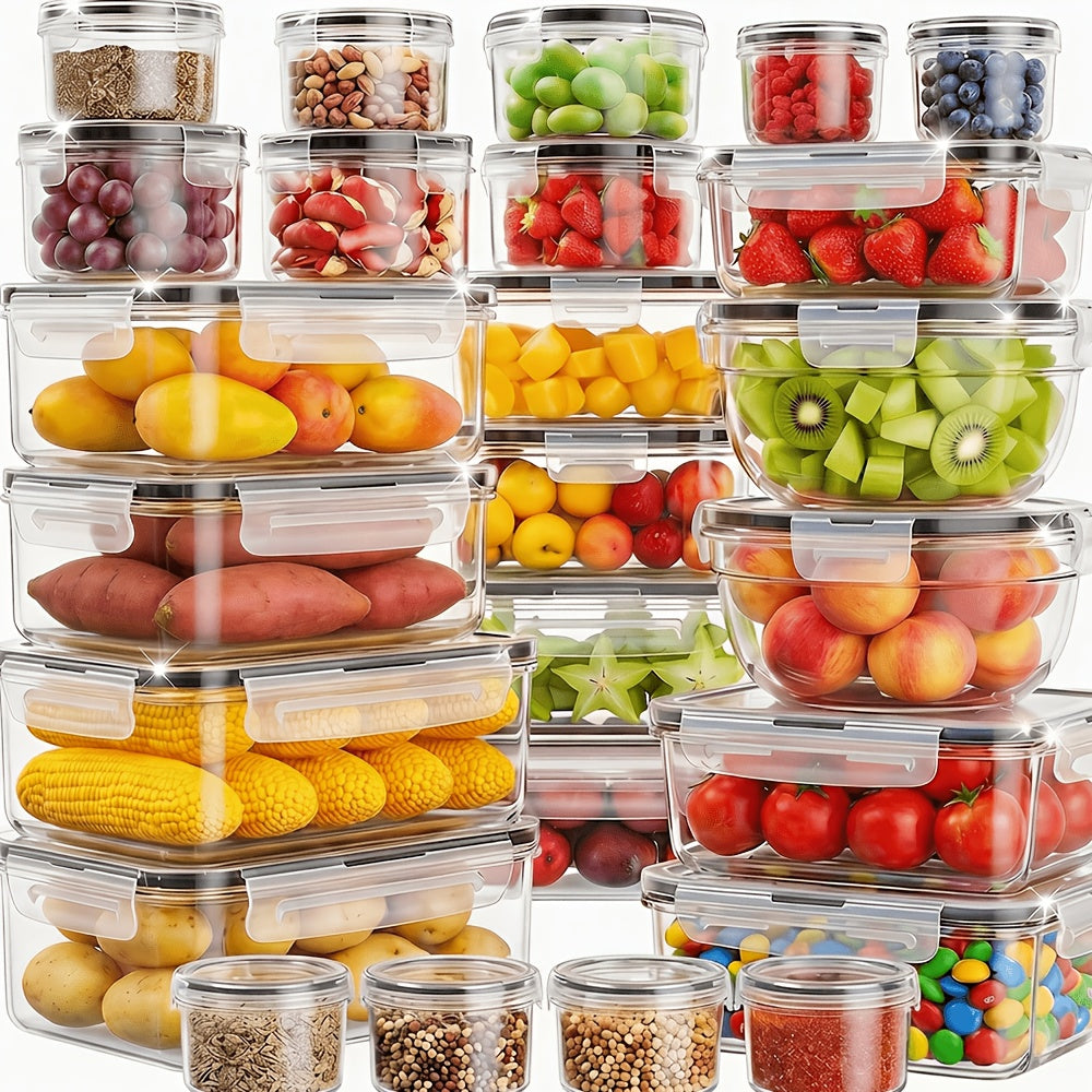 24/48/50pcs Includes 12/24/25 Containers, 12/24/25 LidsDeluxe Food Storage Container Set, High Quality - Airtight Seal, BPA-Free, Easy-Snap Lids, Stackable, Microwave Safe -, Free Labels and Kitchen Storage Marker, Perfect for Travel and Outdoor