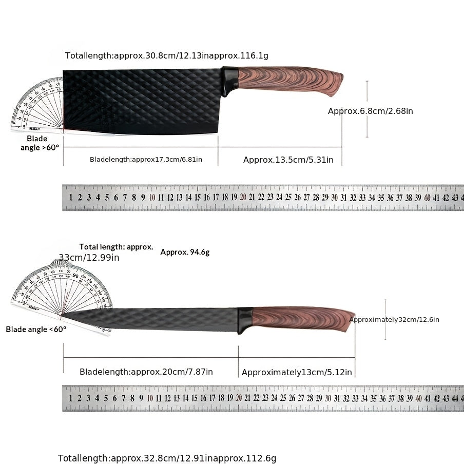 Professional 6pcs Kitchen Knives Set, Chef, Cleaver, Slicer, Utility Knife Peeler& Scissors High Carbon Stainless Steel Ultra Sharp with Non-Stick Ergonomic Wood Handle Cooking Chef Knife Set for Home Travel Vegetable, Meat, Fruit Gift Box