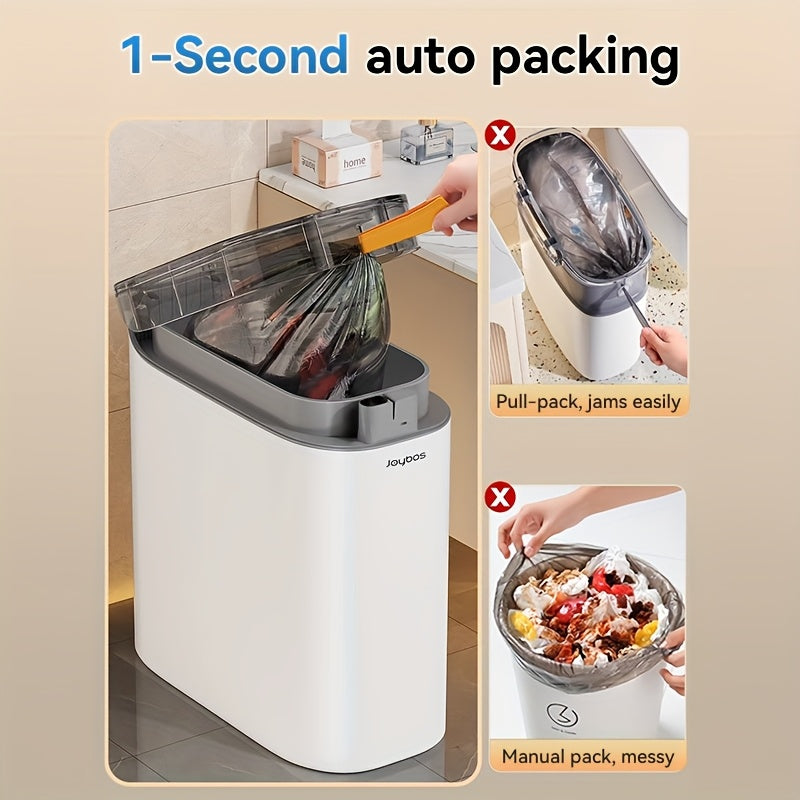 1pc/2pcs/3pcs Self-Emptying Trash Can with Drawstring Bags, Hands-Free Pull-Out Design, 3.8-Gallon Capacity – Ideal for Home, Bathroom, Kitchen, Bedroom & Dorm Room Decor and Accessories