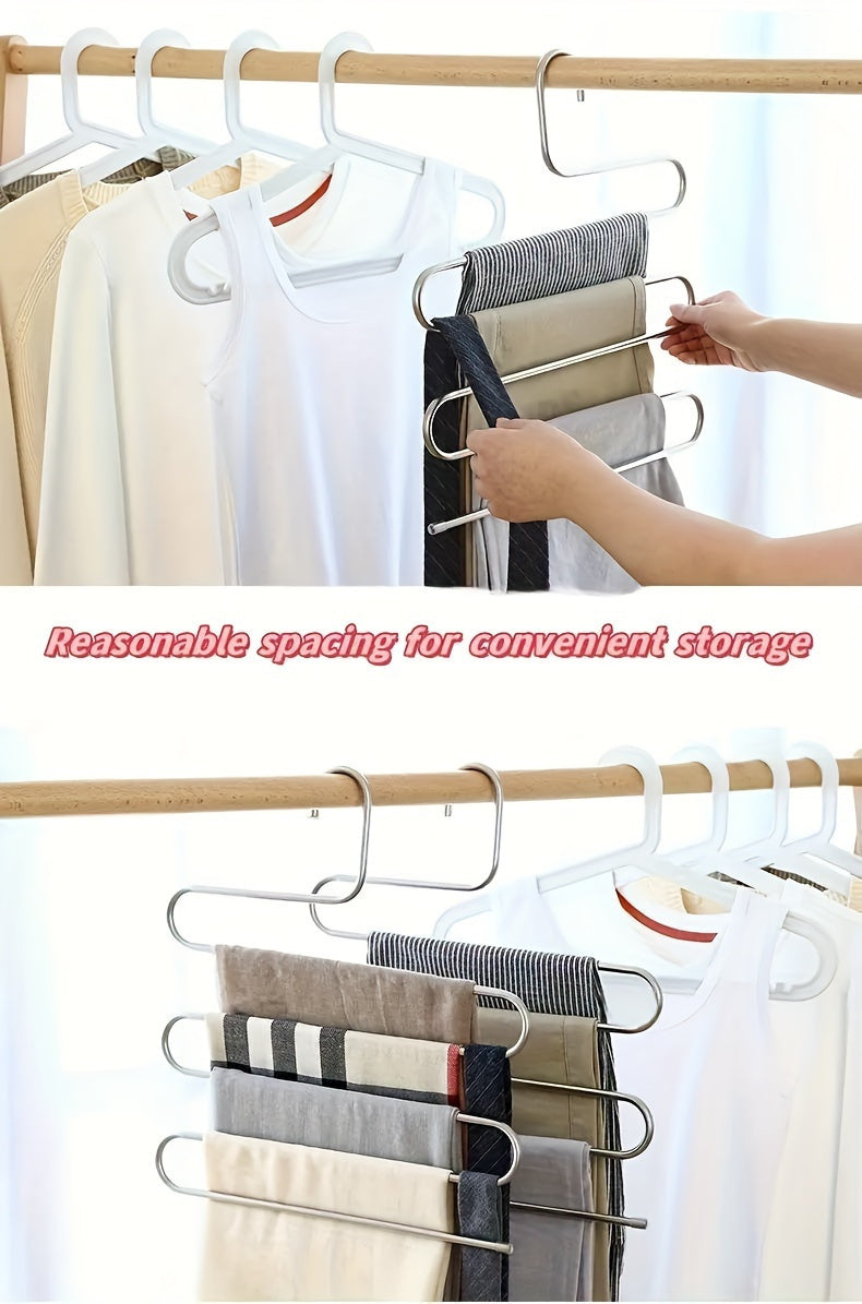 5 Tier Stainless Steel Pants Hanger S Shaped, Non Slip, No Mark Multi Layer Organizer For Closet Storage, Ideal For Jeans & Trousers, Space-Saving Design For Neat Wardrobe Organization, Clothes Organizer Storage